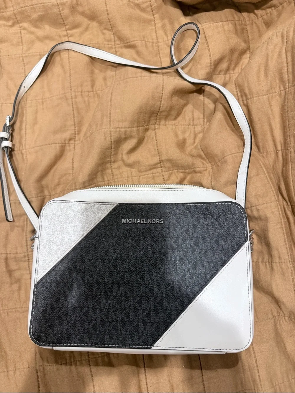 Michael Kors Black & White Logo-Print Crossbody Messenger